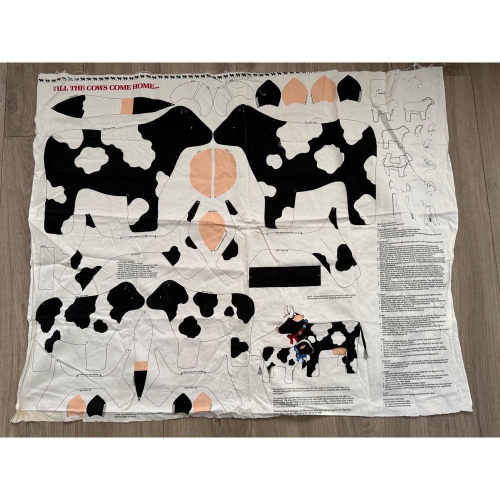 Vintage VIP Cranston Print Works Cow Calf Fabric Panel Till The Cows Come Home